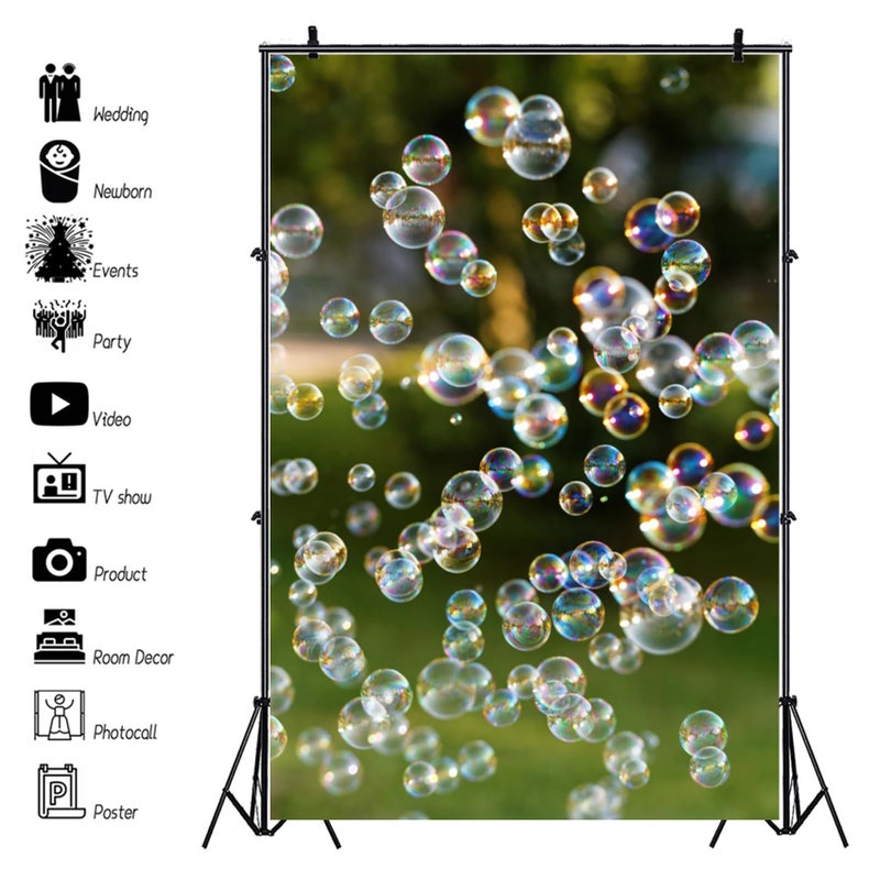Baocicco 5x7ft Summer Bubbles Backdrop Colorful Bubbles Photography Background Green Bokeh Background Wallpaper Decor Kids Tea Party Birthday Party Childhood Children Adults Portrait Studio Prop - Image 5